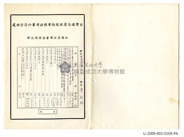 Taiwan Province Water Corporation sixth general affairs department public servant appointment certificate Collection Image