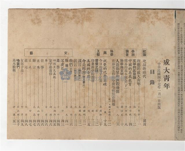 《成大青年》第九期(1958年出版)藏品圖，第2張