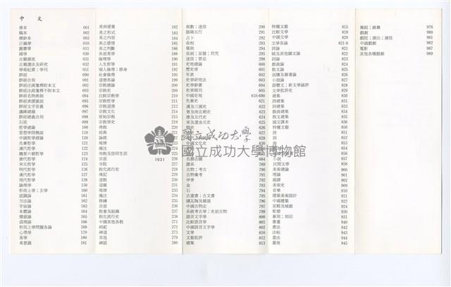 國立成功大學圖書館「中國文學系館藏分類號」摺頁簡冊藏品圖，第2張