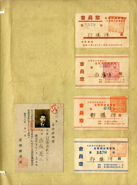 鄧南光攝影歷史資料(第一冊)頁2：臺灣總督府登錄寫真家身份證明書等