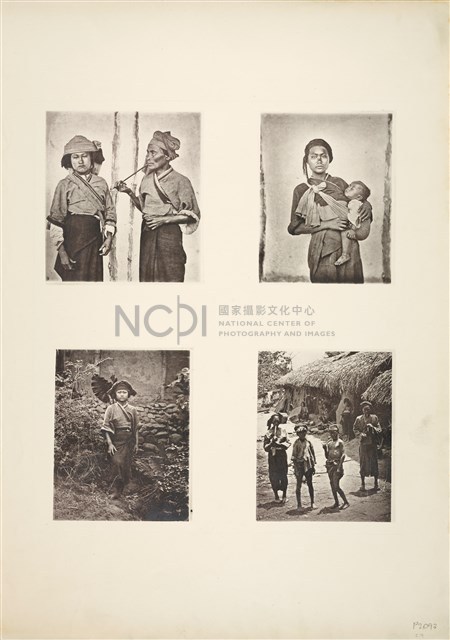 《中國及其子民》第二冊散頁：平埔族人，木柵（臺南新市區）；背小孩的平埔族，木柵；著平埔族衣服的婦女，木柵；六龜的平埔族藏品圖，第1張