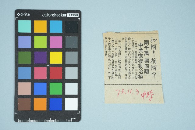 《中國時報》剪報資料「扣帽！摘帽？兩千萬「黑四類」 中共恢復政治權」（1984年11月3日）的圖片