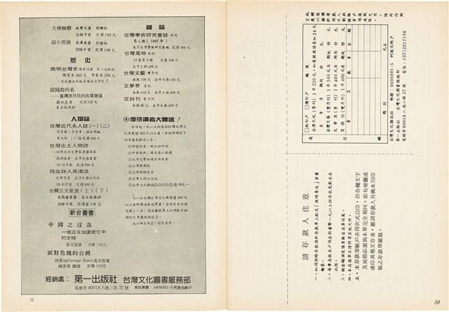 台灣文化雜誌社出版《台灣文化季刊》1986年6月1日創刊號等十本藏品圖，第249張