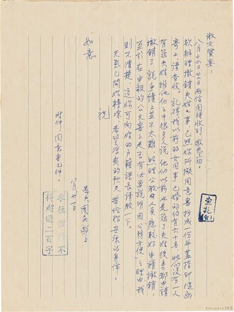 呂國民寫給呂洪淑女的信件（1970年8月31日）藏品圖，第1張