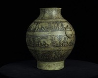 Hu, bronze vessel with lacquered design of hunting scenes motif, Warring States period Collection Image, Figure 1, Total 19 Figures