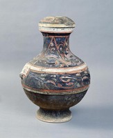 Gray earthenware jar, with unfired pigments and cloud pattern. Collection Image, Figure 1, Total 3 Figures