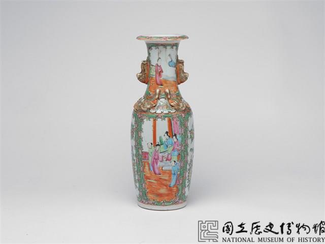 廣彩開光人物花鳥雙耳瓶藏品圖，第1張