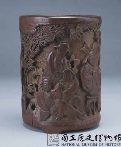 竹雕「竹林七賢」筆筒藏品圖，第1張