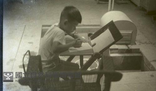 趁著太陽下山前在屋外寫功課（1950至2006年臺灣常民生活）藏品圖，第1張