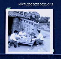 相關藏品主要名稱：林宗源年輕時與友人在古厝前合照的藏品圖示