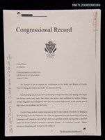 主要名稱：張秀亞女士生平及著作列入美國國會記錄（影本）圖檔，第1張，共4張