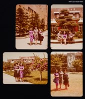 相關藏品主要名稱：琦君與小民等人於台南應用科技大學校園內合照的藏品圖示