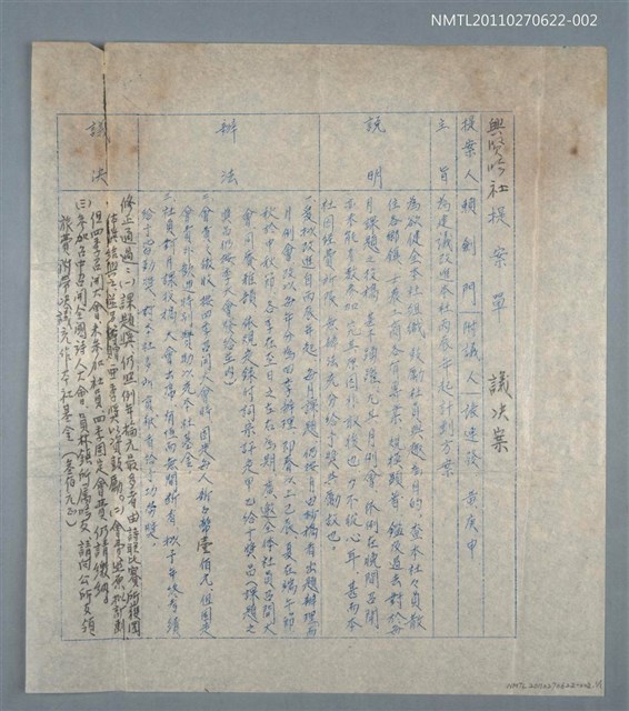 主要名稱：興賢吟社提案單議決案（油印稿）圖檔，第1張，共2張
