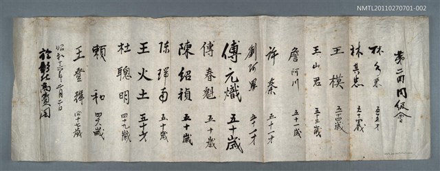 主要名稱：醫學校校友彰化高賓閣第二回同級會簽名錄圖檔，第1張，共2張