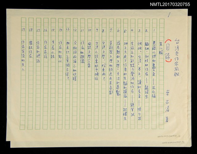 主要名稱：台灣老作家風貌目錄圖檔，第1張，共3張