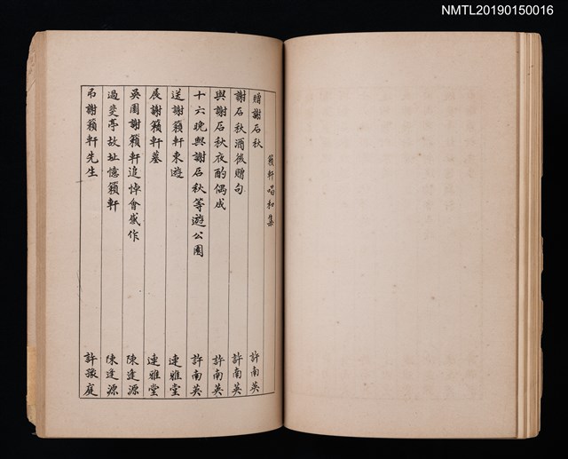 主要名稱：謝籟軒詩集/其他-附錄：籟軒唱和集圖檔，第8張，共9張