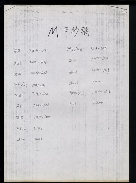 主要名稱：臺灣漢語辭典 M（手抄稿影本） 圖檔，第2張，共49張