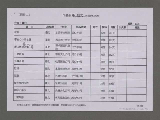 主要名稱：作品目錄圖檔，第2張，共6張