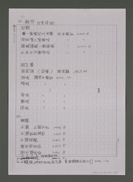 主要名稱：縱橫於成人文學與兒童文學之間－潘人木研究資料目錄補遺及續篇（影本）圖檔，第12張，共25張