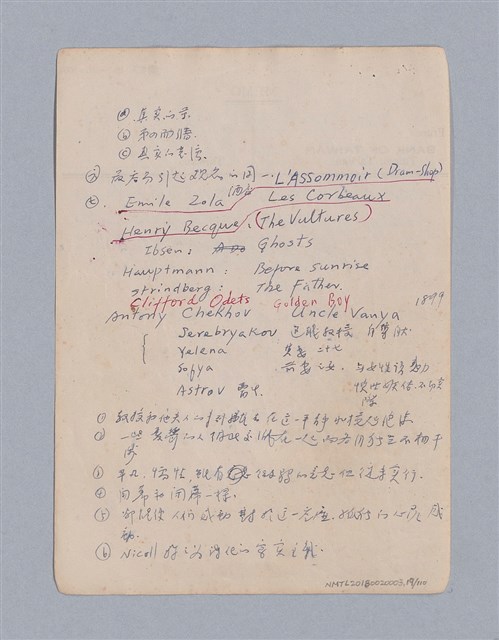 主要名稱：第一編現代戲劇的幾種類型/劃一題名：現代戲劇授課筆記圖檔，第19張，共110張