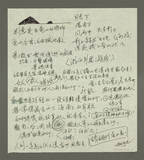 主要名稱：人間副刊，三少四壯集：龜山島傳奇（草稿）圖檔，第1張，共2張