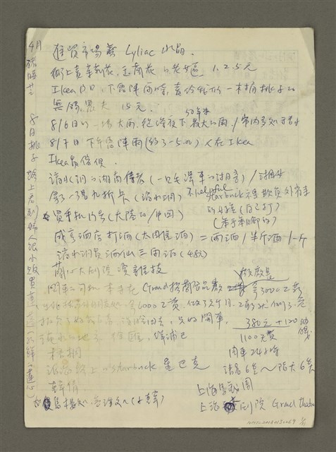 主要名稱：手札6張（殘稿）圖檔，第1張，共10張