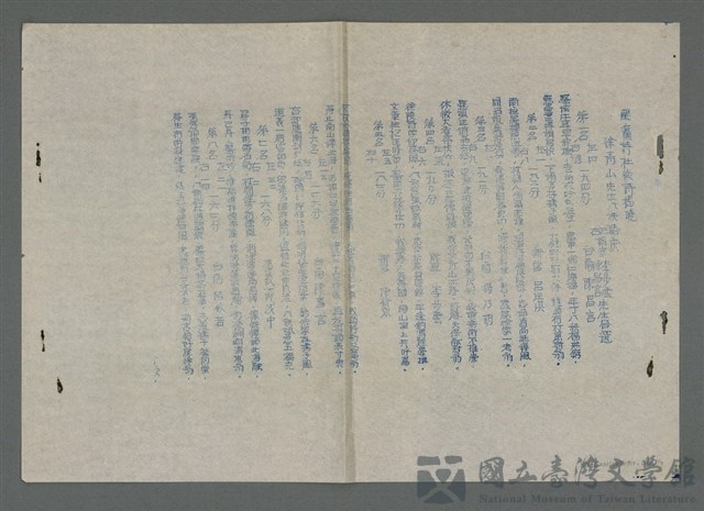 主要名稱：鯤瀛詩社徵詩揭曉〈徐青山先生八秩誌慶〉（油印稿）的藏品圖