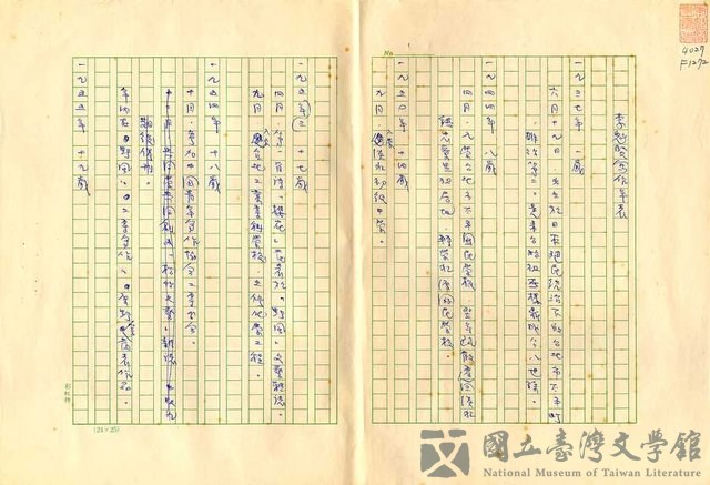 主要名稱：李魁賢寫作年表的藏品圖
