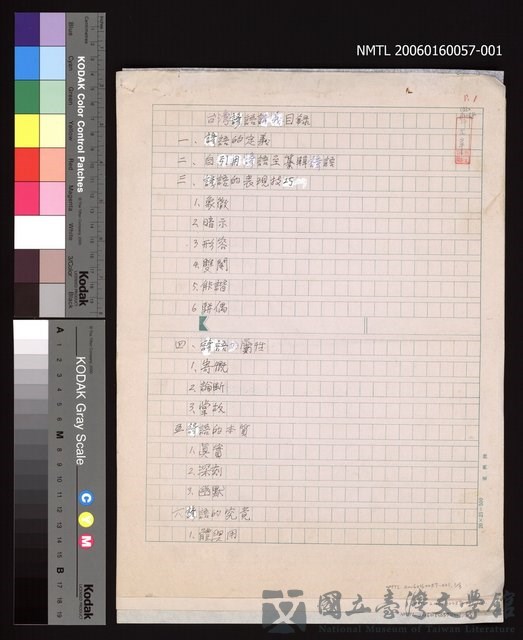 主要名稱：台灣諺語講義目錄的藏品圖