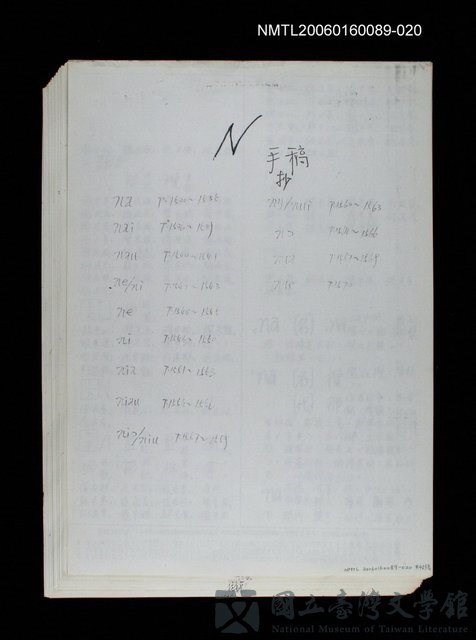 主要名稱：臺灣漢語辭典 N（手抄稿影本） 的藏品圖