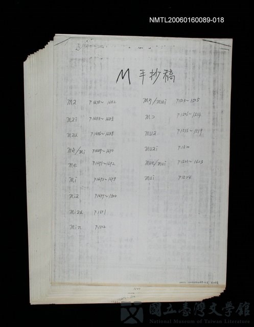 主要名稱：臺灣漢語辭典 M（手抄稿影本） 的藏品圖