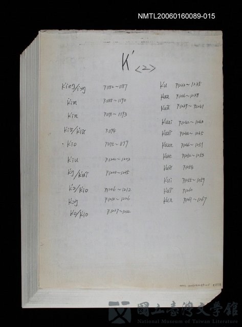 主要名稱：臺灣漢語辭典 K‘（2）（手抄稿影本） 的藏品圖