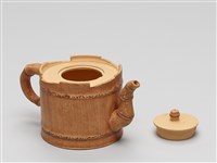 宜興陶仿竹茶具組-茶壺藏品圖，第6張