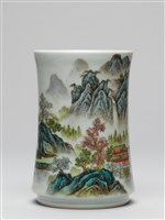 琺瑯彩山水紋筆筒藏品圖，第1張