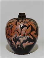 仿磁州窯黑釉鐵鏽花短頸小口瓶藏品圖，第1張