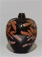 仿磁州窯黑釉鐵鏽花短頸小口瓶藏品圖，第2張