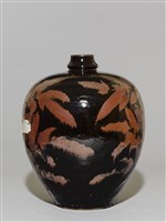 仿磁州窯黑釉鐵鏽花短頸小口瓶藏品圖，第4張
