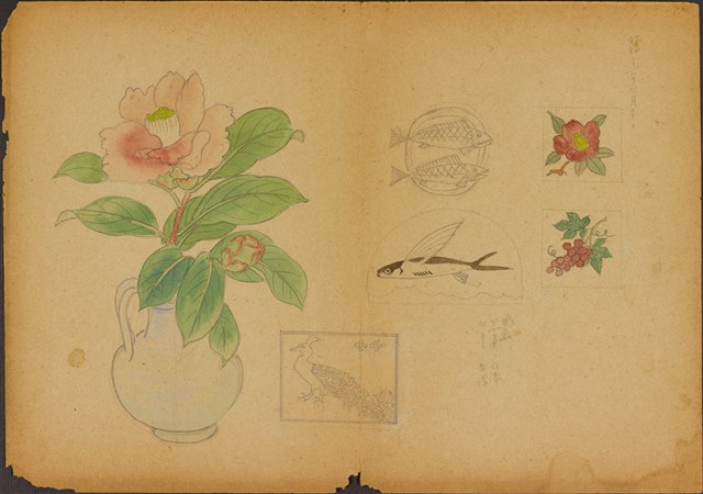 雙面繪設計草圖－飛魚、玫瑰花的圖片