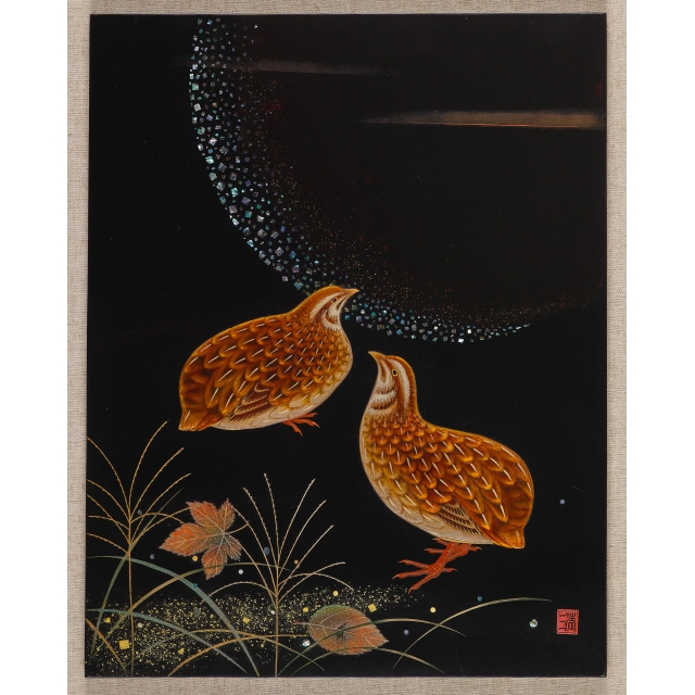 漆畫-鵪鶉 的圖片