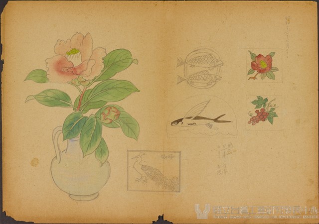 雙面繪設計草圖－飛魚、玫瑰花藏品圖，第1張