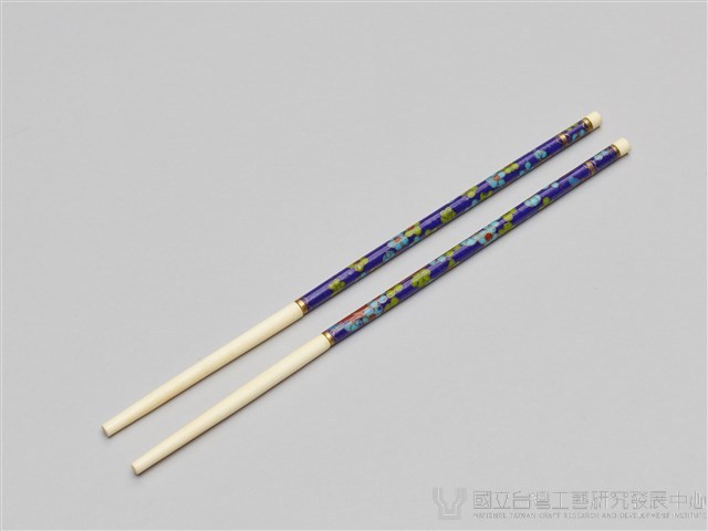景泰藍筷子乙盒(兩雙)-藍底藏品圖，第2張