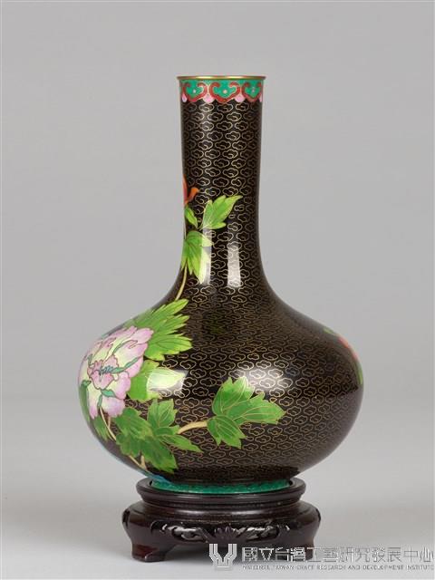 黑底牡丹花瓶-右粉紅牡丹藏品圖，第2張