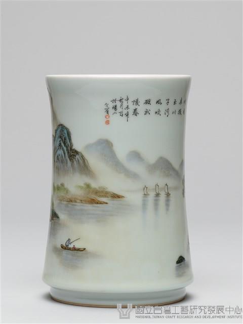 琺瑯彩山水紋筆筒藏品圖，第3張