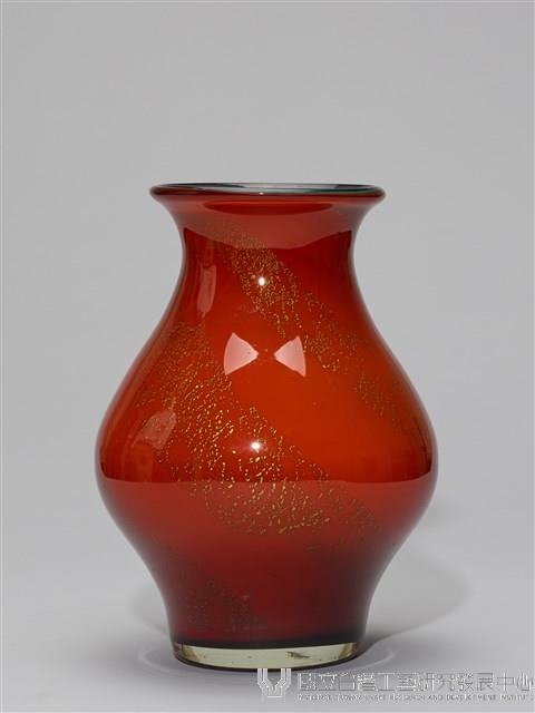 噴金沙雕七彩花紅琉璃花瓶藏品圖，第4張