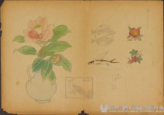 雙面繪設計草圖－飛魚、玫瑰花藏品圖，第1張