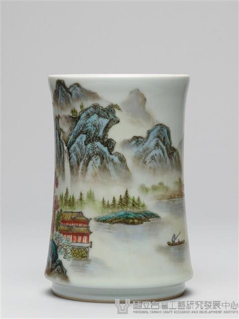 琺瑯彩山水紋筆筒藏品圖，第2張