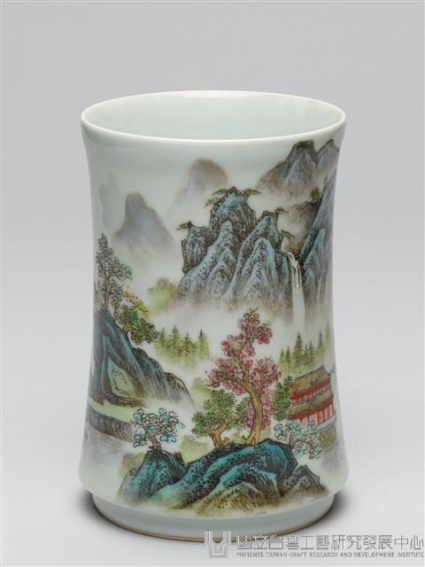 琺瑯彩山水紋筆筒藏品圖，第5張