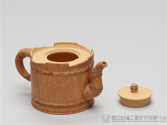 宜興陶仿竹茶具組-茶壺藏品圖，第6張