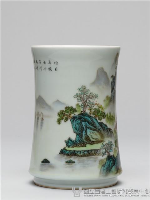 琺瑯彩山水紋筆筒藏品圖，第4張