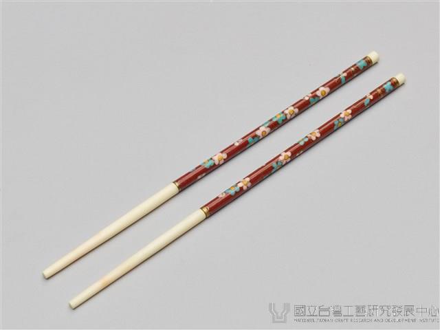 景泰藍筷子乙盒(兩雙)-紅底藏品圖，第2張